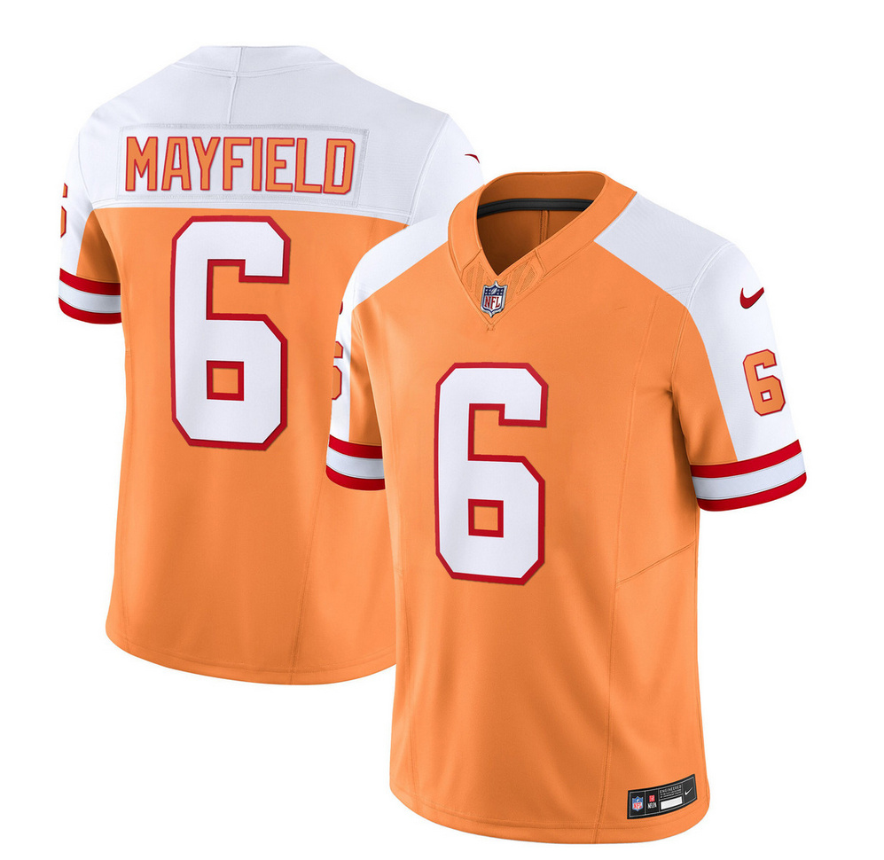 Men's Tampa Bay Buccaneers #6 Baker Mayfield 2023 F.U.S.E. White/Gold Throwback Limited Football Stitched Jersey